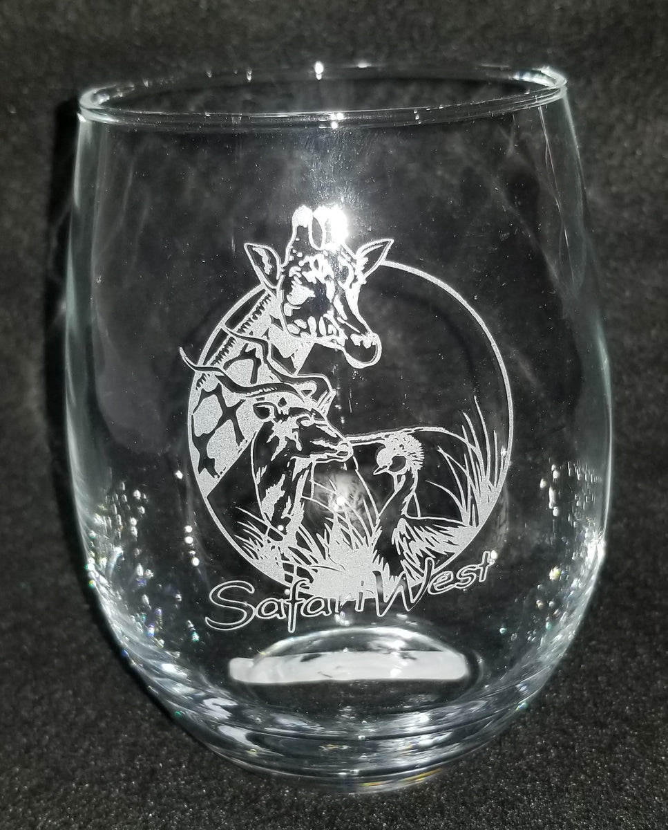 African Safari Wine Glass, Etched Crystal